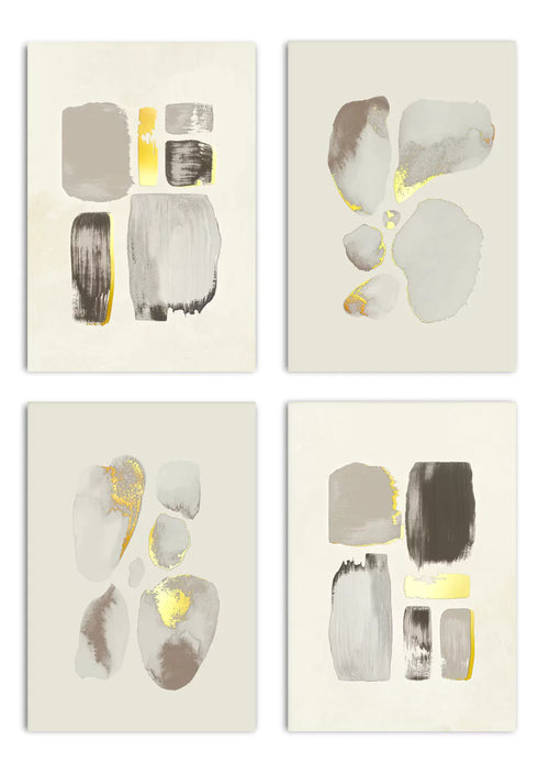 Creme Brush Strokes Real Gold Set Of 4 Posters 50x70cm