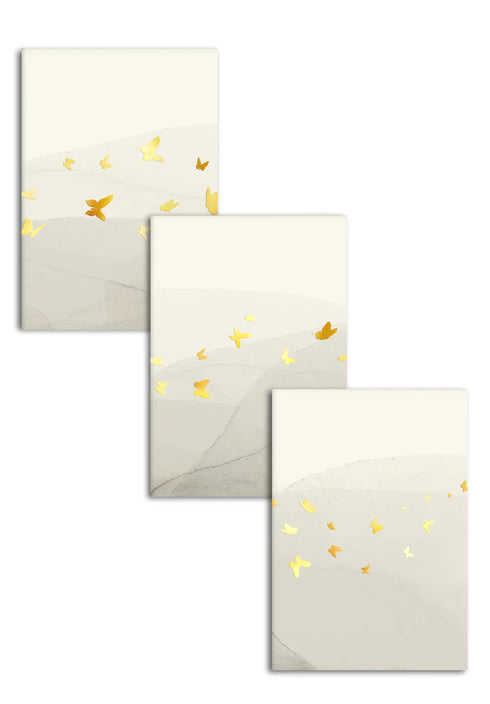 Creme Butterflies Real Gold Set Of 3 Posters 50x70cm