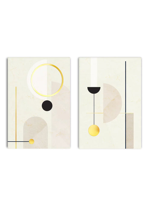 Creme Geometric Art Real Gold Set Of 2 Posters 50x70cm