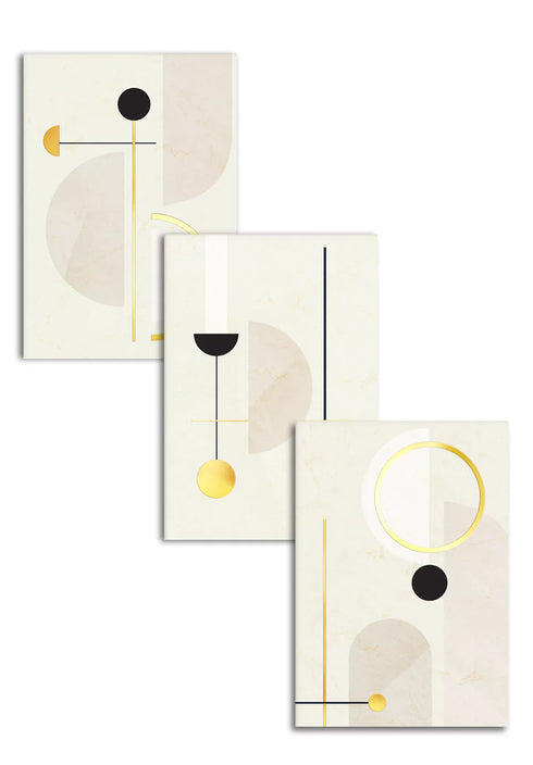Creme Geometric Art Real Gold Set Of 3 Posters 50x70cm
