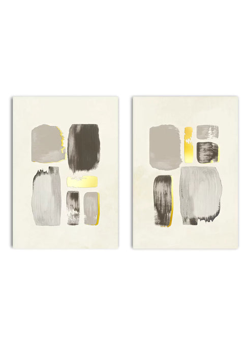 Creme Brush Strokes Real Gold Set Of 2 Posters 50x70cm