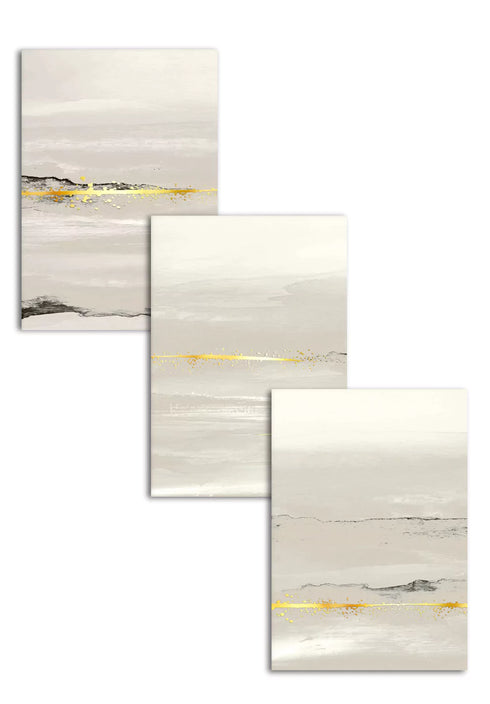 Beige Landscape Real Gold Set Of 3 Posters 50x70cm