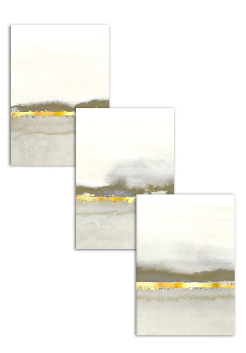 Creme Abstract Line Real Gold Lot de 3 affiches 50x70cm