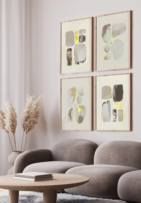 Creme Brush Strokes Real Gold Set Of 4 Posters 50x70cm