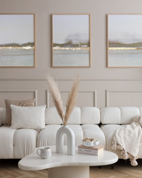 Creme Abstract Line Real Gold Lot de 3 affiches 50x70cm