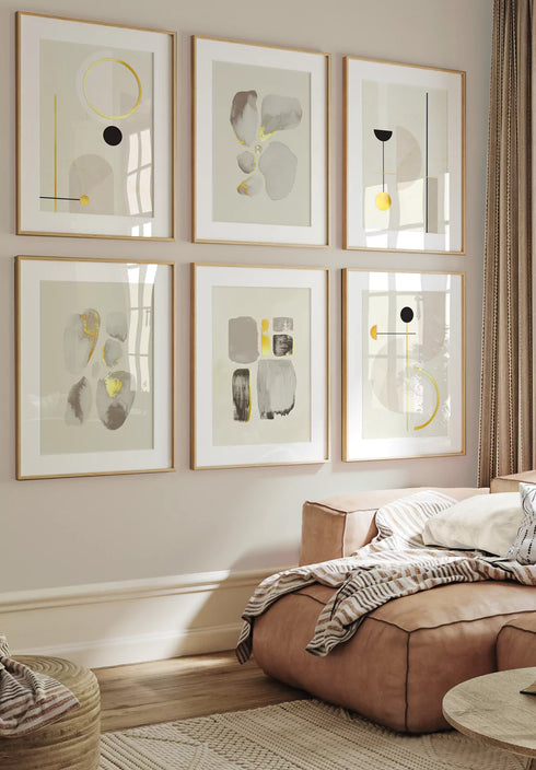 Crème Géométrique Art Véritable Or Ensemble De 6 Affiches 50x70cm