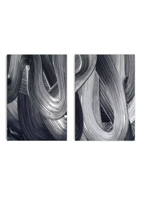 Brush Stroke Real Silver Set Of 2 Posters 50x70cm