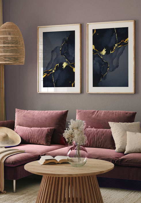 Dark Marble Real Gold Set Of 2 Posters 50x70cm