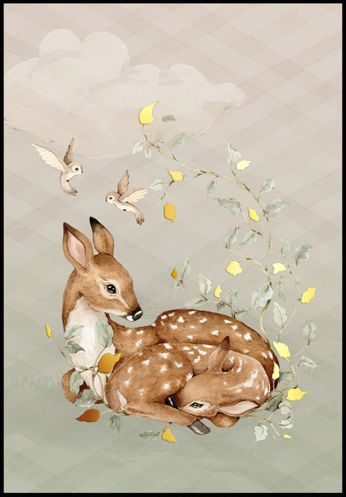 Forest Deer Real Gold Poster 50x70cm