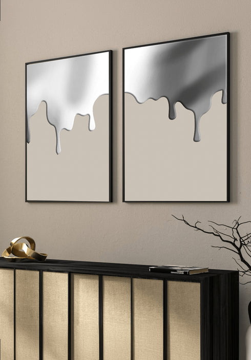 Taupe Dripping Silver Set Of 2 Posters 50x70cm