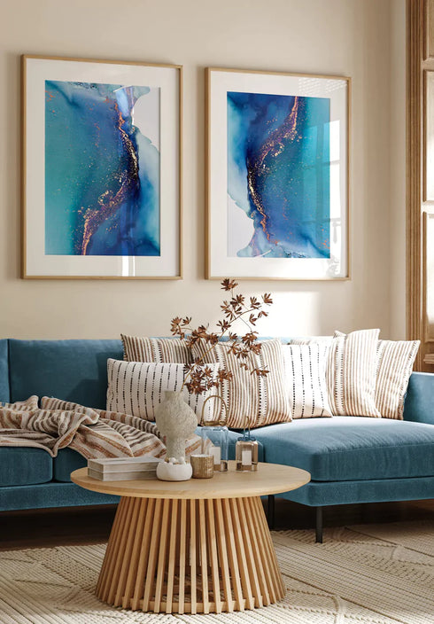 Blue Paint Real Rose Gold Set Of 2 Posters 50x70cm