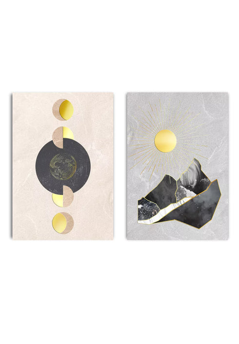 Conjunto de 2 Pósters Montañas Grises de Oro Real