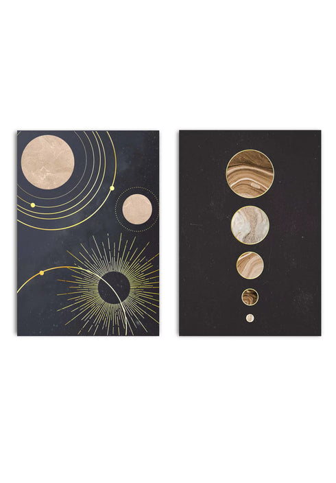 Planets Real Gold Set Of 2 Posters 50x70cm