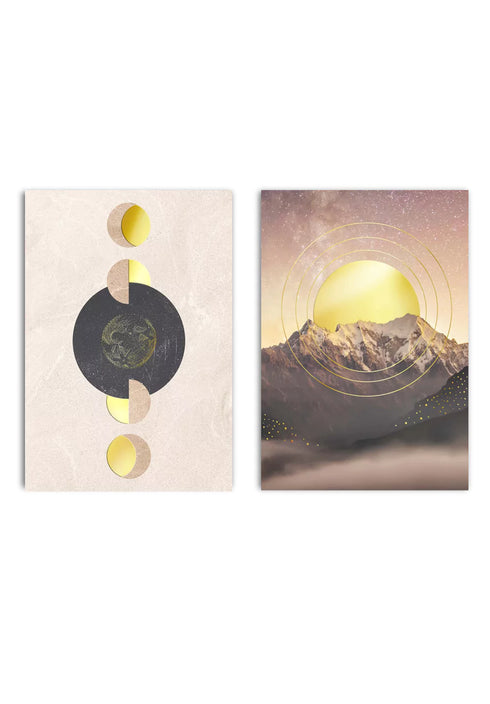 Moon And Sun Real Gold Set Of 2 Posters 50x70cm