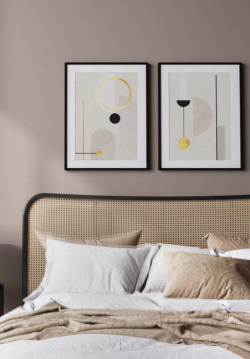 Creme Geometric Art Real Gold Set Of 2 Posters 50x70cm