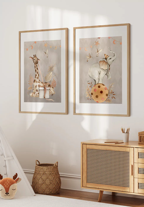 Boho Giraffe Real Rose Gold Set Of 2 Posters 50x70cm