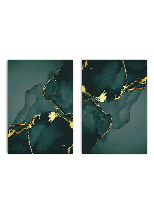 Green Marble Real Gold Set Of 2 Posters 50x70cm