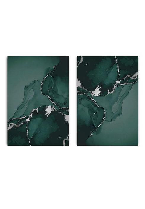 Grünes Marmor-Echtsilber-Set mit 2 Postern, 50 x 70 cm