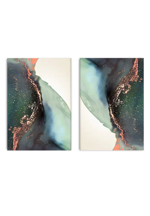 Green Paint Real Rose Gold Set Of 2 Posters 50x70cm