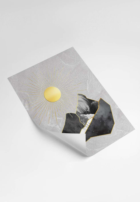 Conjunto de 2 Pósters Montañas Grises de Oro Real