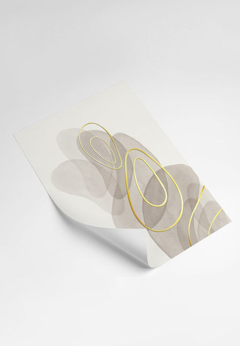 Grey Beige Pattern Real Gold Set Of 2 Posters 50x70cm