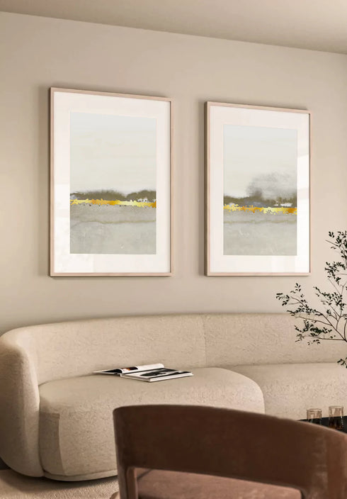 Creme Abstract Line Real Gold Set mit 2 Postern 50x70cm