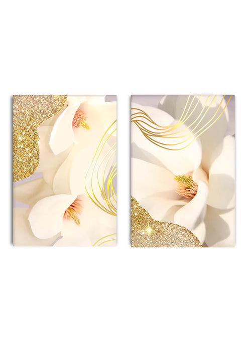 Magnolia Lines Real Gold Set Of 2 Posters 50x70cm