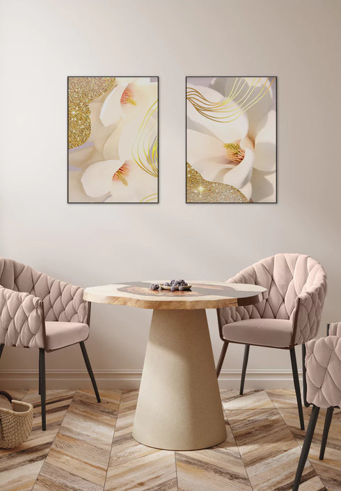 Magnolia Lines Real Gold Set Of 2 Posters 50x70cm