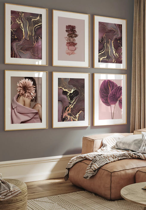 Ruby Mineral Real Rose Gold Set Of 6 Posters 50x70cm