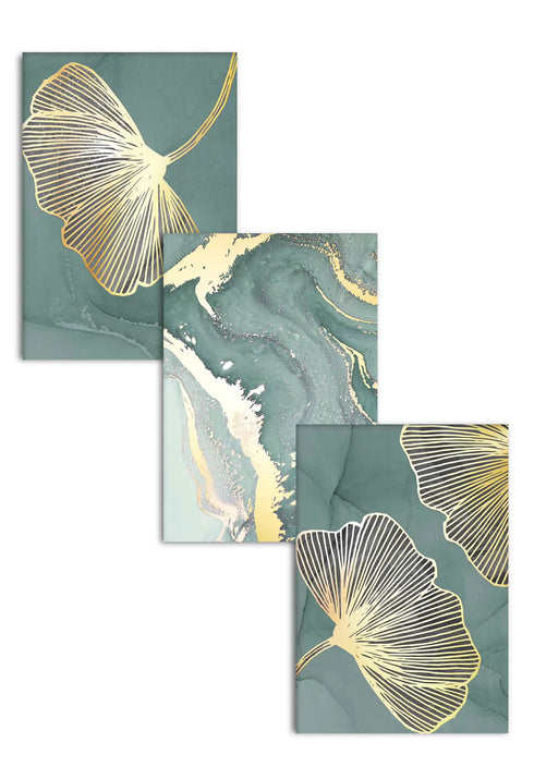 Mint Ginko Real Gold Set Of 3 Posters 50x70cm