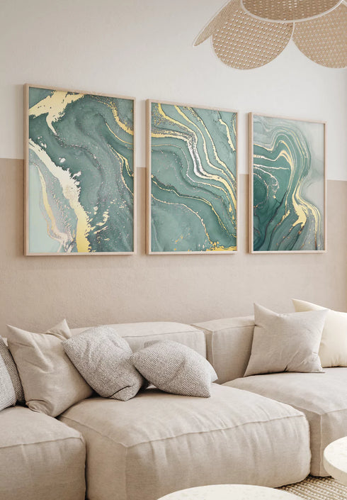 Mint Marble Real Gold Set Of 3 Posters 50x70cm