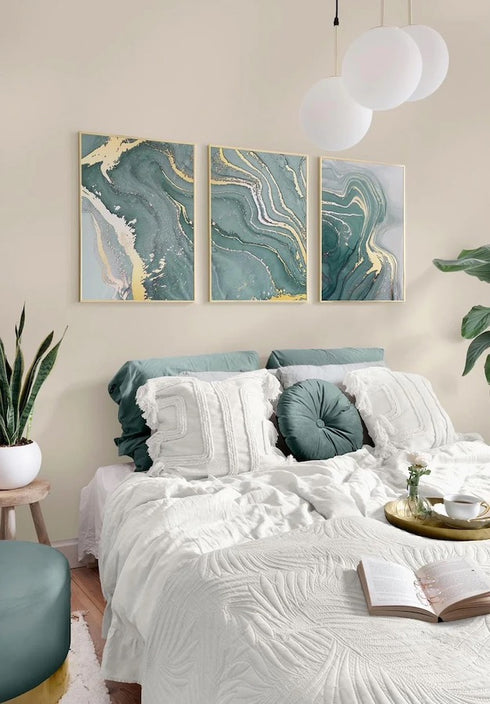Mint Marble Real Gold Set Of 3 Posters 50x70cm