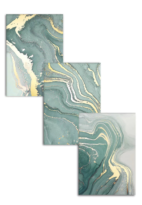 Mint Marble Real Gold Set Of 3 Posters 50x70cm