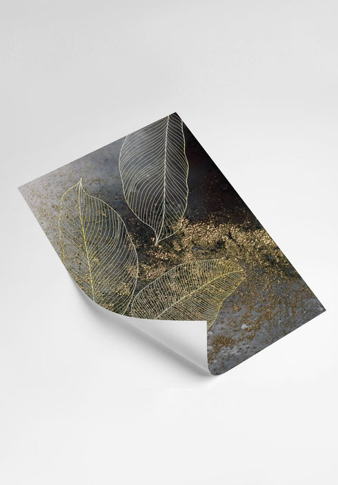 Moody Leaves Real Gold Set Of 3 Posters 50x70cm