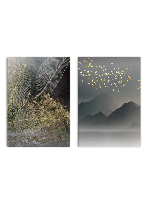 Moody Leaves Real Gold Set Of 2 Posters 50x70cm