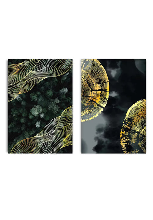 Golden Woods Real Gold Set Of 2 Posters 50x70cm