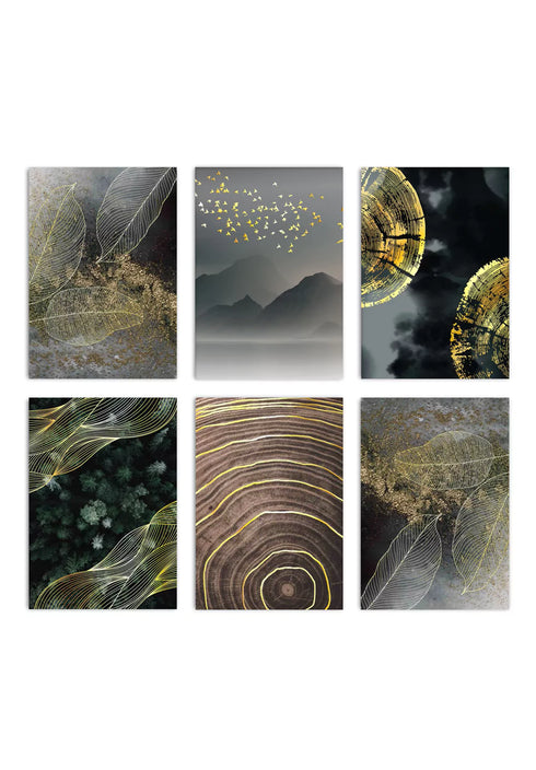 Moody Leaves Real Gold Lot de 6 affiches 50 x 70 cm