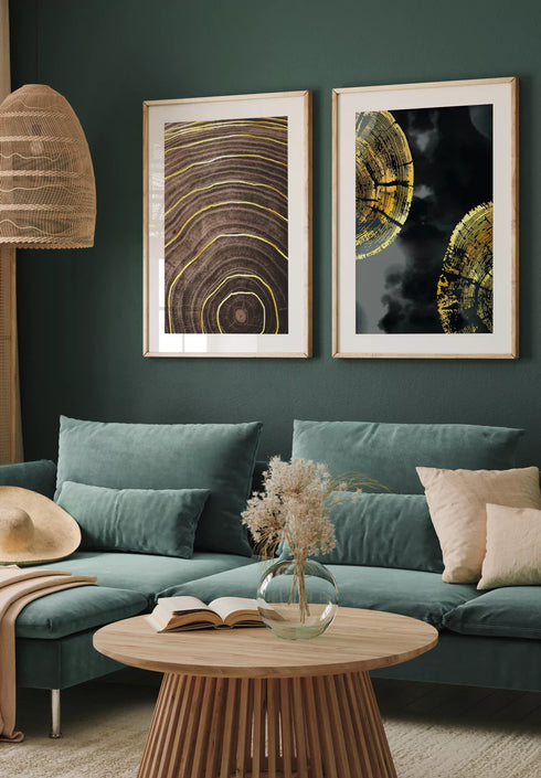 Wood Texture Real Gold Set Of 2 Posters 50x70cm