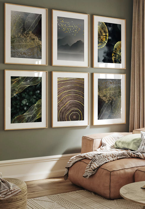 Moody Leaves Real Gold Lot de 6 affiches 50 x 70 cm