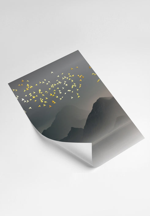 Mountain Birds Real Gold Set Of 4 Posters 50x70cm