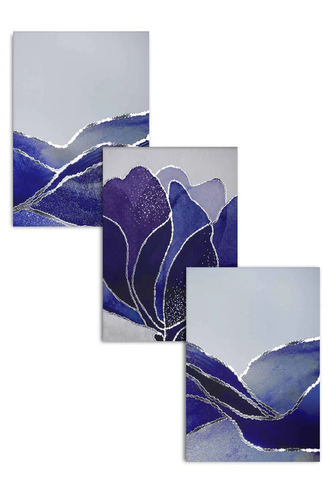 Oceano Blu Notte Argento Reale Set di 3 Poster 50x70cm