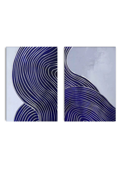 Set di 2 Poster Japandi Line Art in Argento Reale 50x70cm