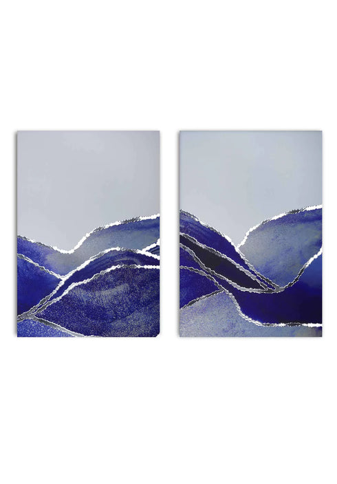 Set di 2 Poster Navy Ocean in Argento Reale 50x70cm