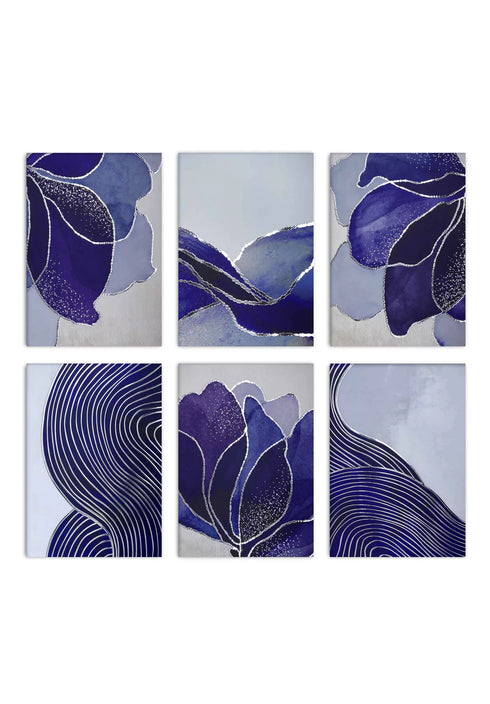 Loto Blu Argento Reale Set Di 6 Poster 50x70cm