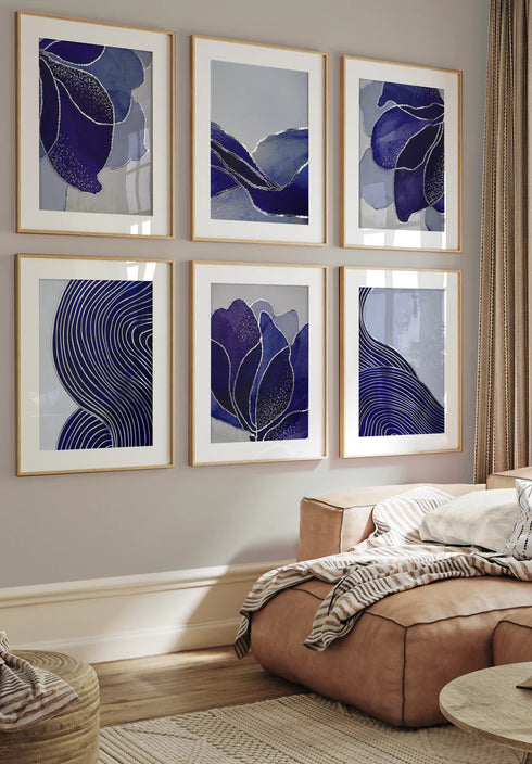 Loto Blu Argento Reale Set Di 6 Poster 50x70cm