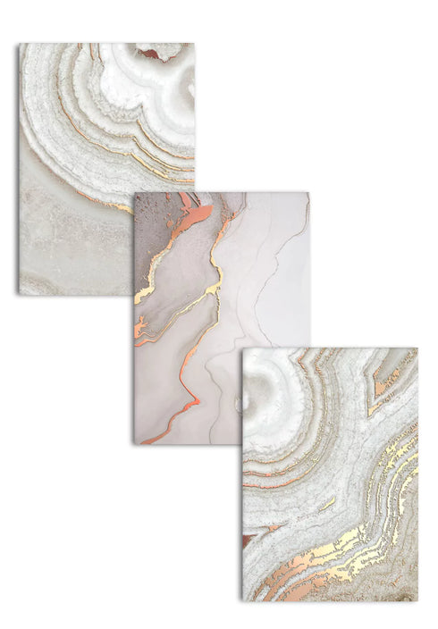 Brown Agate Real Rose Gold Set Of 3 Posters 50x70cm
