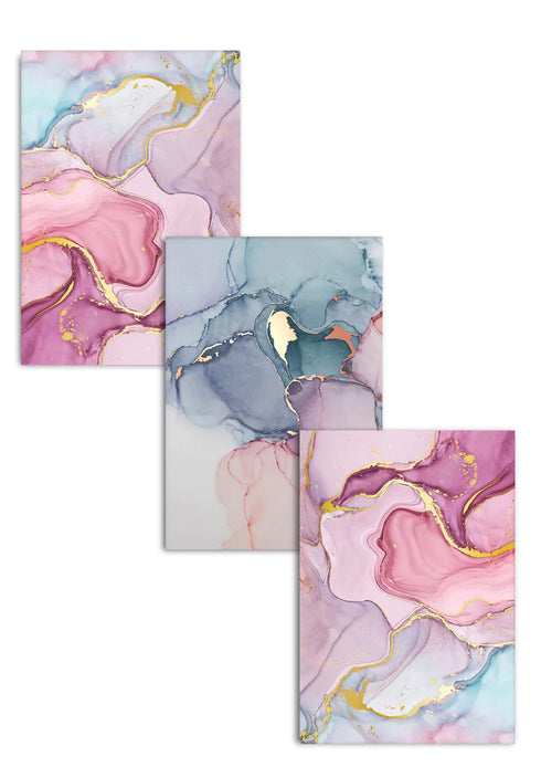 Watercolor Pink Pastel Real Gold Set Of 3 Posters 50x70cm