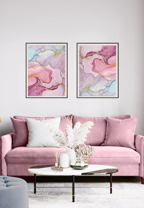Watercolor Pink Pastel Real Gold Set Of 2 Posters 50x70cm