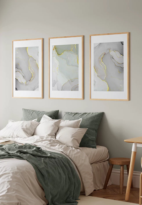Grey Pistachio Real Gold Set Of 3 Posters 50x70cm