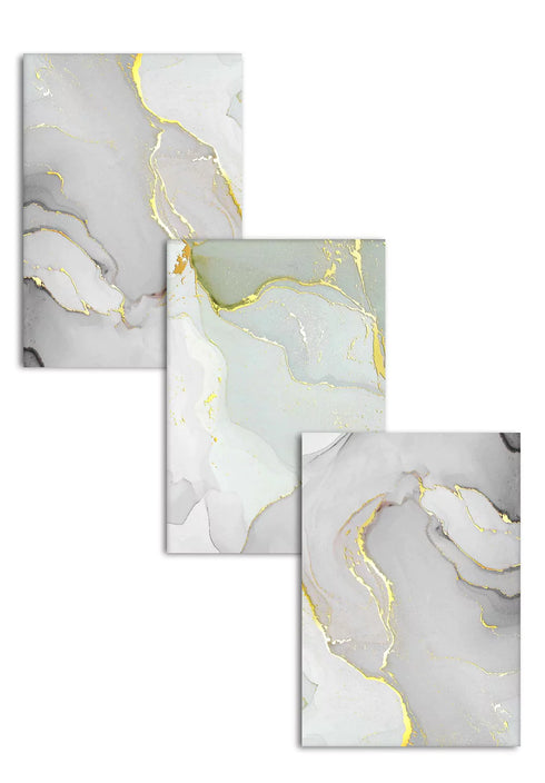 Grey Pistachio Real Gold Set Of 3 Posters 50x70cm